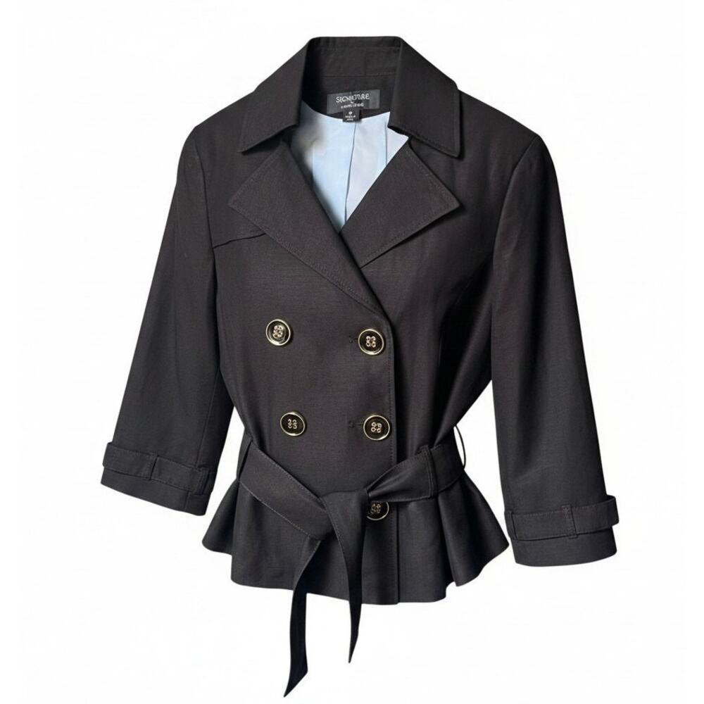 Signature by Larry Levine Women's Size 14 Black Belted Double-Breasted Jacket
